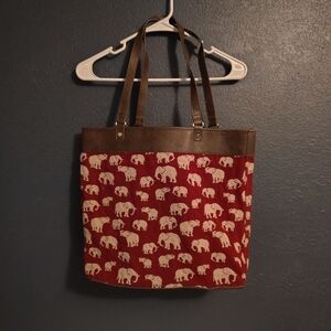 Thirty-One Red and Brown Elephant Pattern Tote